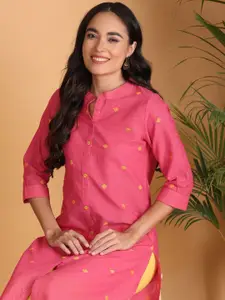 Anouk Geometric Woven Design Mandarin Collar Straight Cotton Kurta