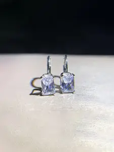 Jewels Galaxy Silver-Plated American Diamond Studded Geometric Shaped Hoop Earrings