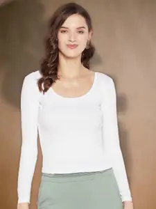 all about you Women Solid Long Sleeves Regular Crop Top