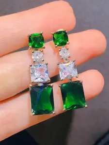 Jewels Galaxy Silver-Plated American Diamond Studded Square Shaped Drop Earrings