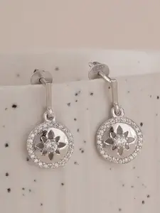 PALMONAS 925 Sterling Silver Rhodium-Plated CZ Studded Starburst Drop Earrings