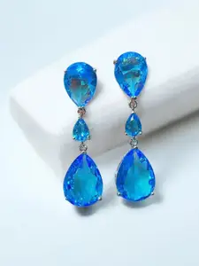 Jewels Galaxy Silver-Plated American Diamond Studded Teardrop Shaped Drop Earrings