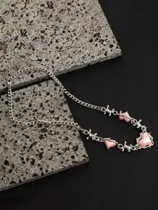 FIMBUL Stone Studded Heart Shaped and Barbed Wire Accents Necklace