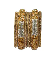 RIJOLI Set Of 6 Gold-Plated Zircon Stone Studded Bangles