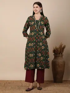 FASHOR Floral Printed V-Neck A-Line Kurta