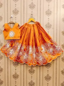 BAESD Girls Embroidered Thread Work Ready to Wear Lehenga With Blouse