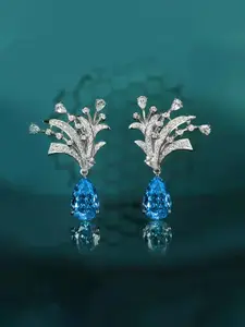 Jewels Galaxy Silver-Plated American Diamond Studded Teardrop Shaped Drop Earrings