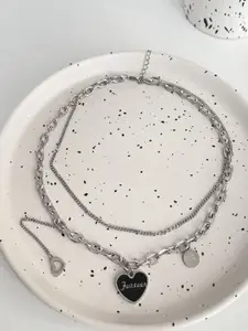 FIMBUL Engraved Forever Charm Heart Shaped Pendant Statement Layered Chain