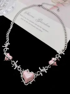 FIMBUL Stone Studded Heart Shaped and Barbed Wire Accents Necklace