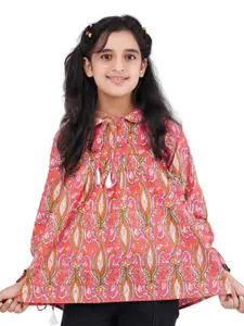 DMP FASHION Girls Abstract Print Gathered or Pleated  Tie-Up Neck Cotton Top