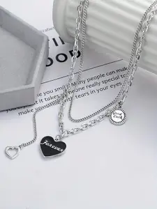 FIMBUL Engraved Forever Charm Heart Shaped Pendant Statement Layered Chain