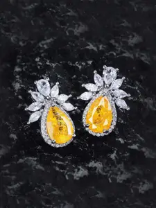 Jewels Galaxy Silver-Plated American Diamond Studded Teardrop Shaped Drop Earrings