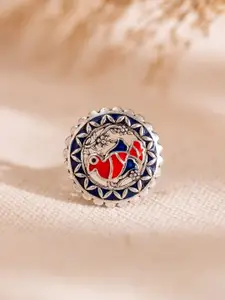 Voylla Madhubani Pakhi Phool Oxidised Enamel Ring
