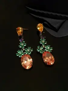 Jewels Galaxy Gold-Plated American Diamond Studded Floral Shaped Drop Earrings