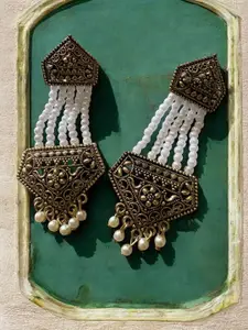 Sangria Gold-Plated Pearls Beaded Contemporary Drop Earrings