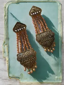 Sangria Gold-Plated Artificial Beads Beaded Contemporary Drop Earrings