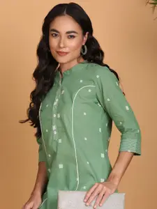 Anouk Geometric Woven Design Mandarin Collar Straight Cotton Kurta