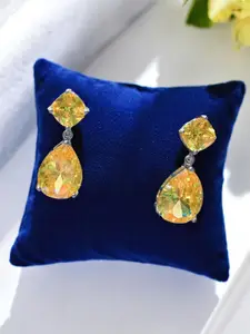 Jewels Galaxy Silver-Plated American Diamond Studded Teardrop Shaped Drop Earrings