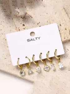 SALTY Set Of 3 Gold-Plated Mismatch Dimoara Contemporary Hoop Earrings