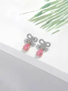 Jewels Galaxy Silver-Plated American Diamond Studded Teardrop Shaped Studs