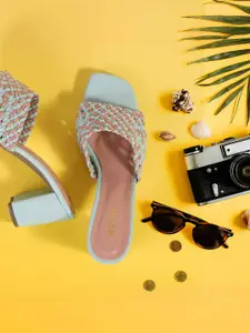 Mochi Women Embellished Block Peep Toes Heels