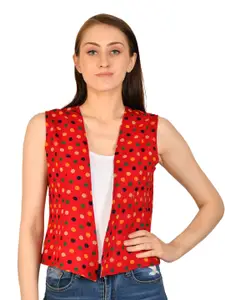 Moda Rapido Polka Dots Printed Sleeveless Open Front Shrug