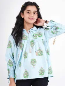 DMP FASHION Girls Print Tie-Up Neck Cotton Top