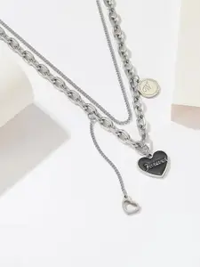 Krelin Engraved Forever Charm Heart Shaped Pendant Statement Layered Chain
