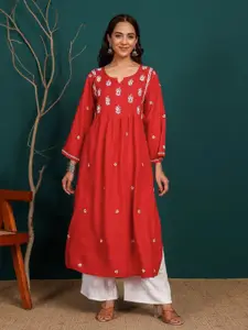 Chowkhat Women Floral Embroidered Chikankari Straight Kurta