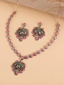 Voylla Madhubani Gajraj Garden Oxidised Enamel Necklace Set