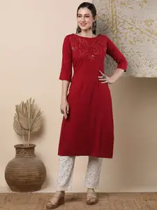 FASHOR Women Floral Embroidered Thread Work Kurta