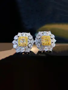 Jewels Galaxy Silver-Plated American Diamond Studded Floral Shaped Studs