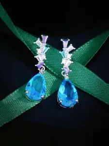 Jewels Galaxy Silver-Plated American Diamond Studded Teardrop Shaped Drop Earrings