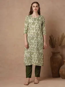 FASHOR Ethnic Motifs Printed Straight Cotton Kurta