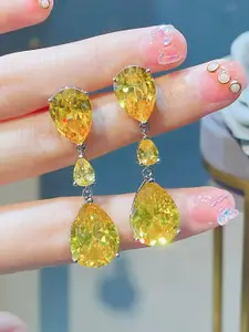 Jewels Galaxy Silver-Plated American Diamond Studded Teardrop Shaped Drop Earrings