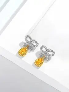 Jewels Galaxy Silver-Plated American Diamond Studded Teardrop Shaped Studs