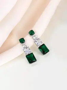 Jewels Galaxy Silver-Plated American Diamond Studded Square Shaped Drop Earrings