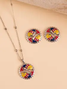 Voylla Madhubani Madhur Matsya Oxidised Enamel Pendant Set