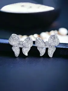 Jewels Galaxy Silver-Plated American Diamond Studded Contemporary Studs