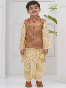 Sethukrishna Boys Floral Regular Kurta And Dhoti Pants With Nehru Jacket