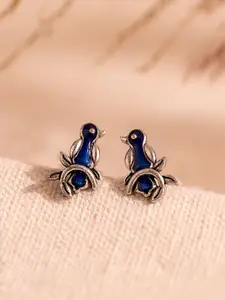 Voylla Silver-Plated Birds Shaped Oxidised Studs Earrings