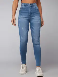 DOLCE CRUDO Women Skinny Fit High-Rise Mildly Distressed Heavy Fade Stretchable Jeans