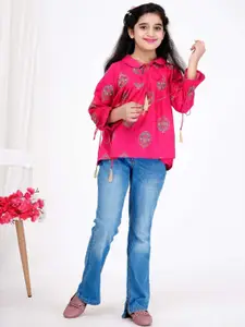 DMP FASHION Girls Ethnic Motifsl Print Cotton Tie-Up A-Line Top