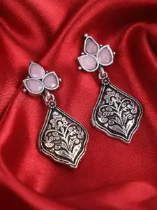 Sangria Artificial Stones Studded Marigold Floral Shape Drop Earrings