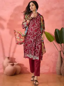 KALINI Floral Printed Thread Work Unstitched Dress Material