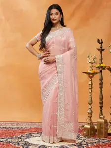 kasee Ethnic Motifs Embroidered Sequinned Pure Chiffon Saree