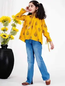 DMP FASHION Kids Girls Floral Printed Tie-Up Neck Cotton Top