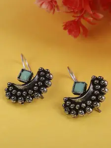 Sangria Artificial Stones Studded Crescent Shaped Drop Earrings