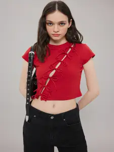 Trendyol Solid Round Neck Cotton Crop Top