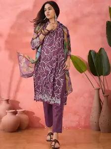 KALINI Floral Printed Thread Work Unstitched Dress Material